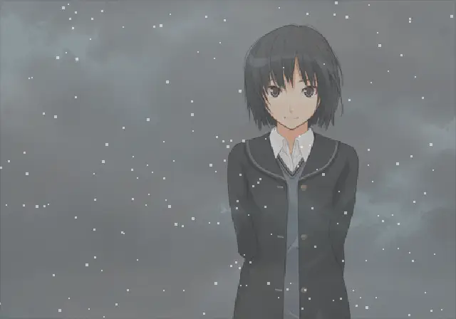 A short loop of the opening: two characters fade in over a snowy grey sky, drawn by the C++ engine.